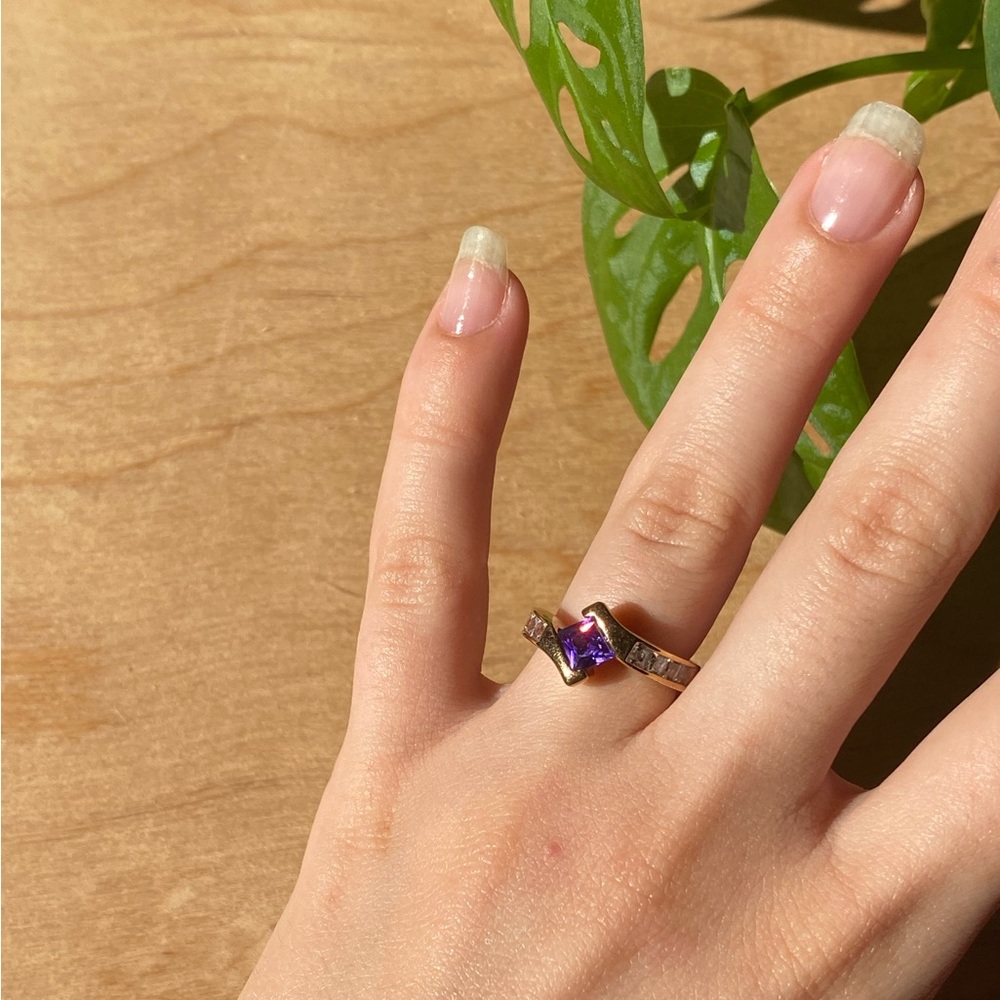 Raw Amethyst 24K Gold plated Moissanite Crystal Diamond size 5.5